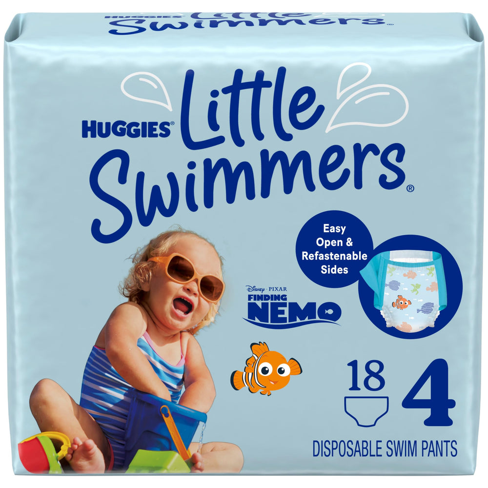 Huggies Little Swimmers size 4 pack front design keeps pool time neat and mess-contained