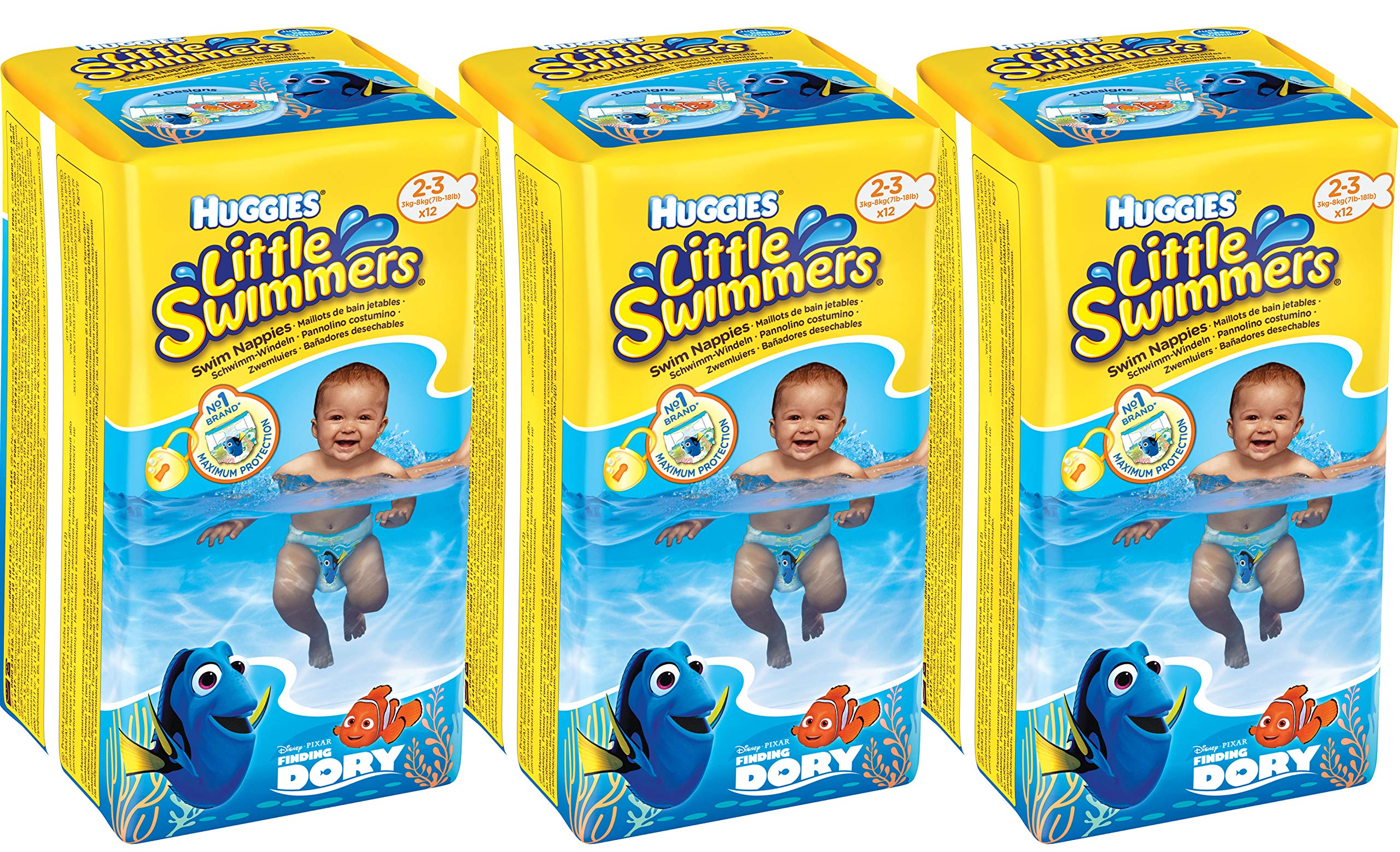 Huggies Little Swimmers X-Small pack of 3x12 swim pants with no swelling for water fun.