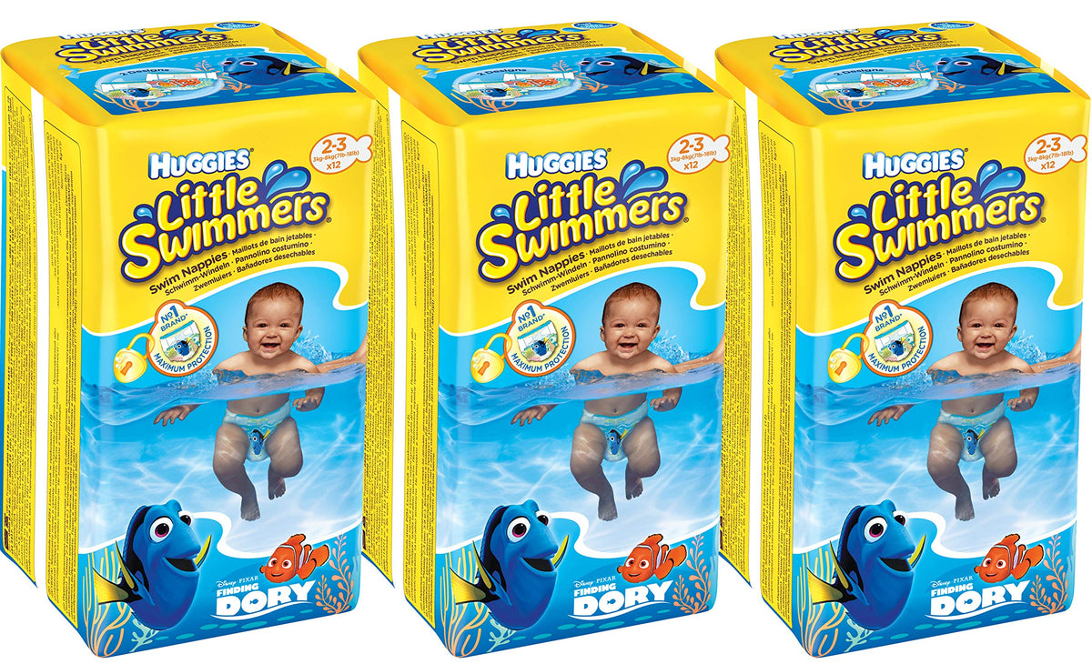 Huggies Little Swimmers X-Small pack of 3x12 swim pants with no swelling for water fun.