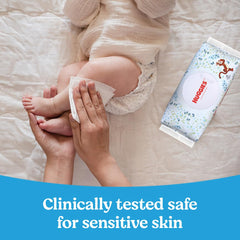 Huggies Natural Care cucumber wipe close-up emphasizes cucumber scent and skin-friendly formula.