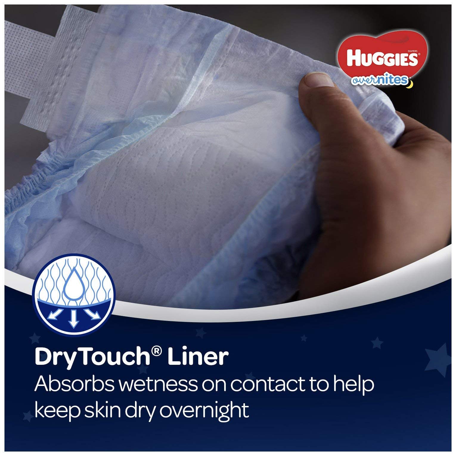 HUGGIES OverNites double grip strips close-up for overnight security.