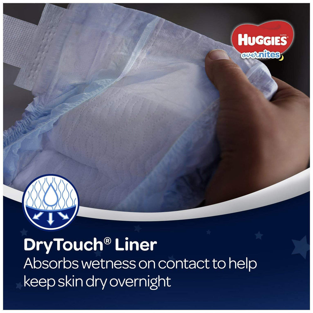 HUGGIES OverNites double grip strips close-up for overnight security.