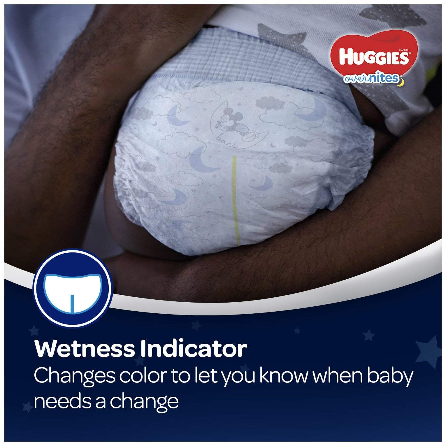 HUGGIES OverNites Size 5 fits babies 27+ lbs for night use.