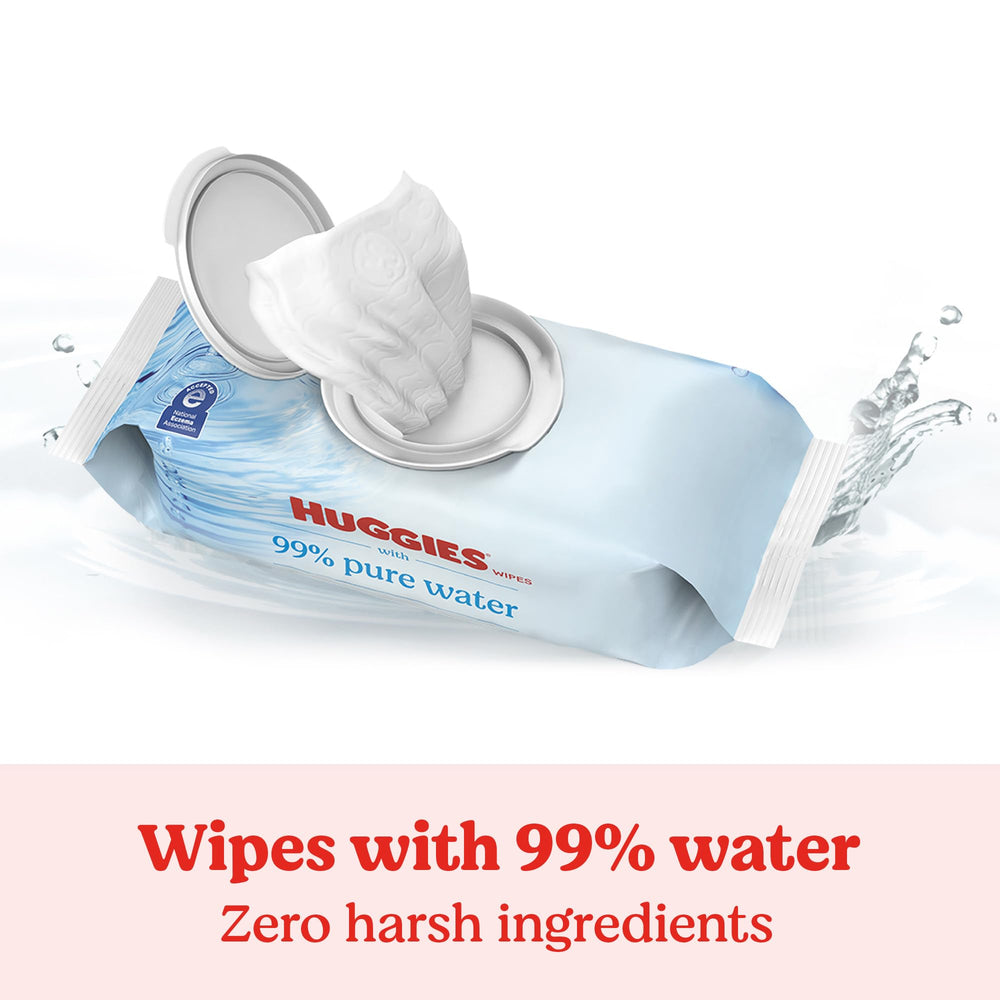Huggies Pure Water Baby Wipes 504-count label highlights value and long supply