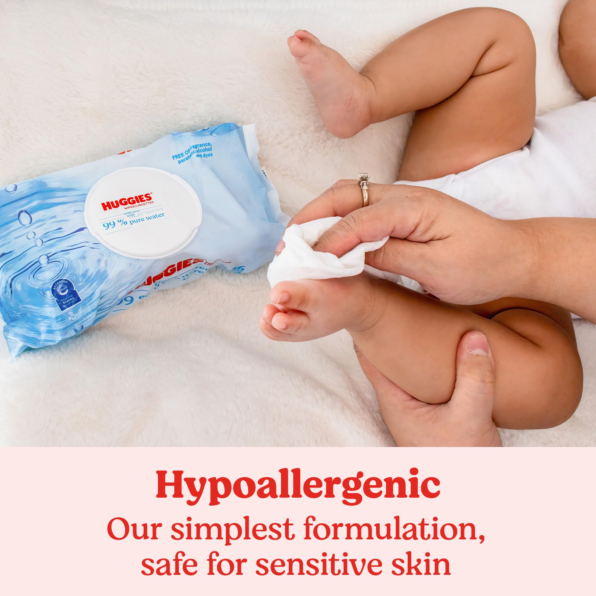 Huggies Pure Water Baby Wipes pH-balanced formula helps maintain skin comfort