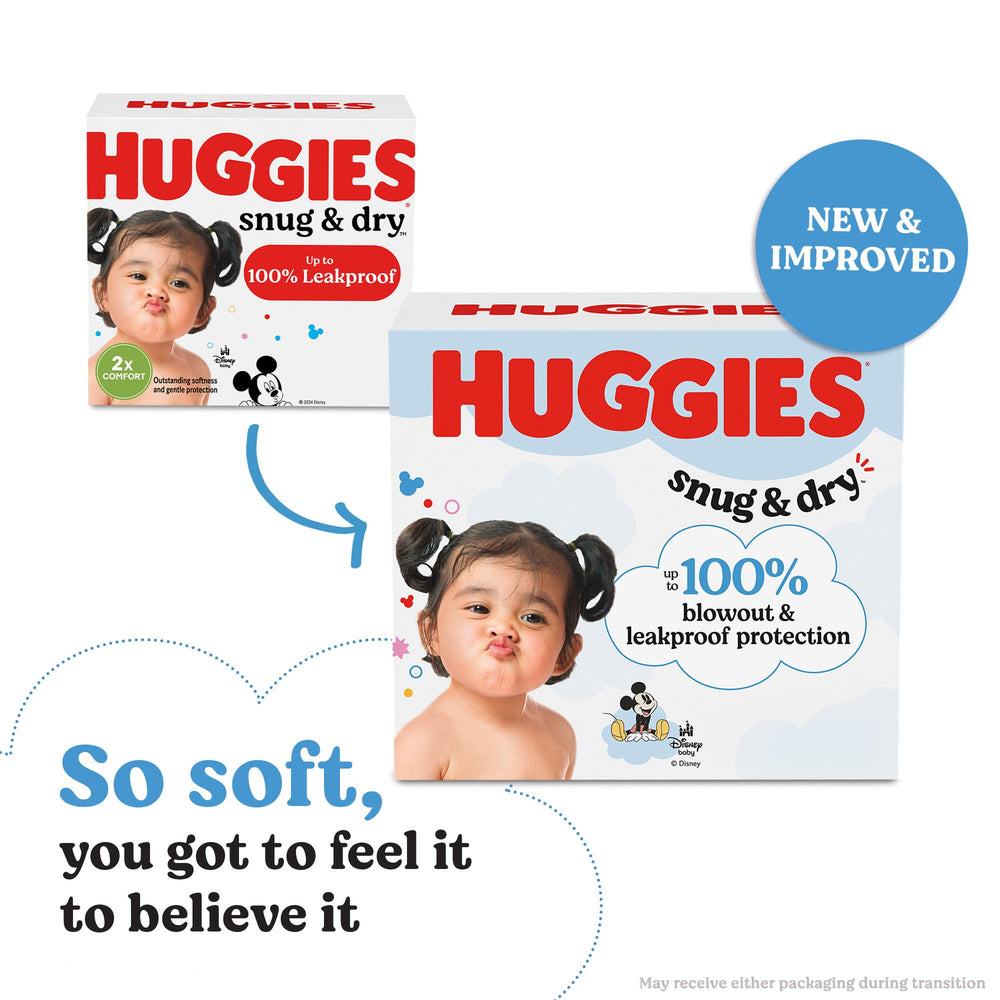 Huggies Snug & Dry CloudSoft softness emphasizes gentle absorption