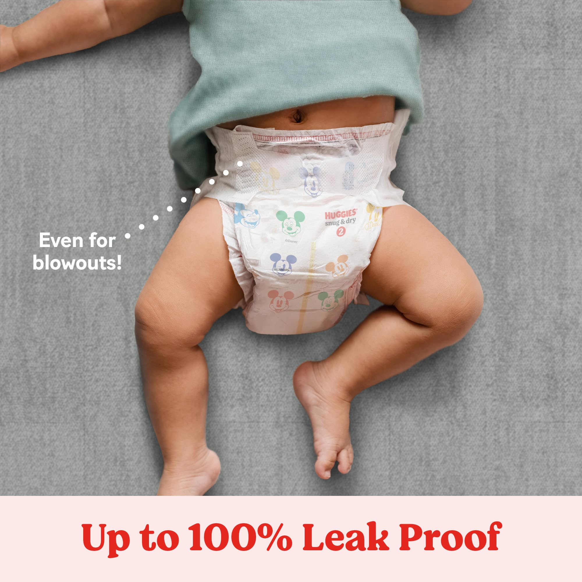 Huggies Snug & Dry newborn diapers with Blowout Blocker to reduce blowouts.