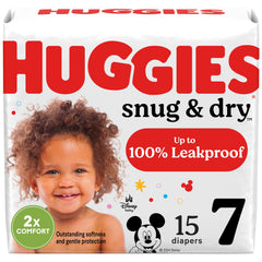 Huggies Snug Dry size 7 diaper package with Disney designs for daily diapering