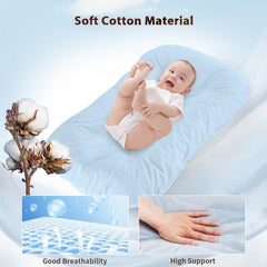 Huggynest blue cuddle-closeup emphasizes soft cotton cover and breathable materials for comfort