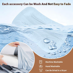 Huggynest blue-material-closeup showcases safe, machine-washable fabric for easy cleaning