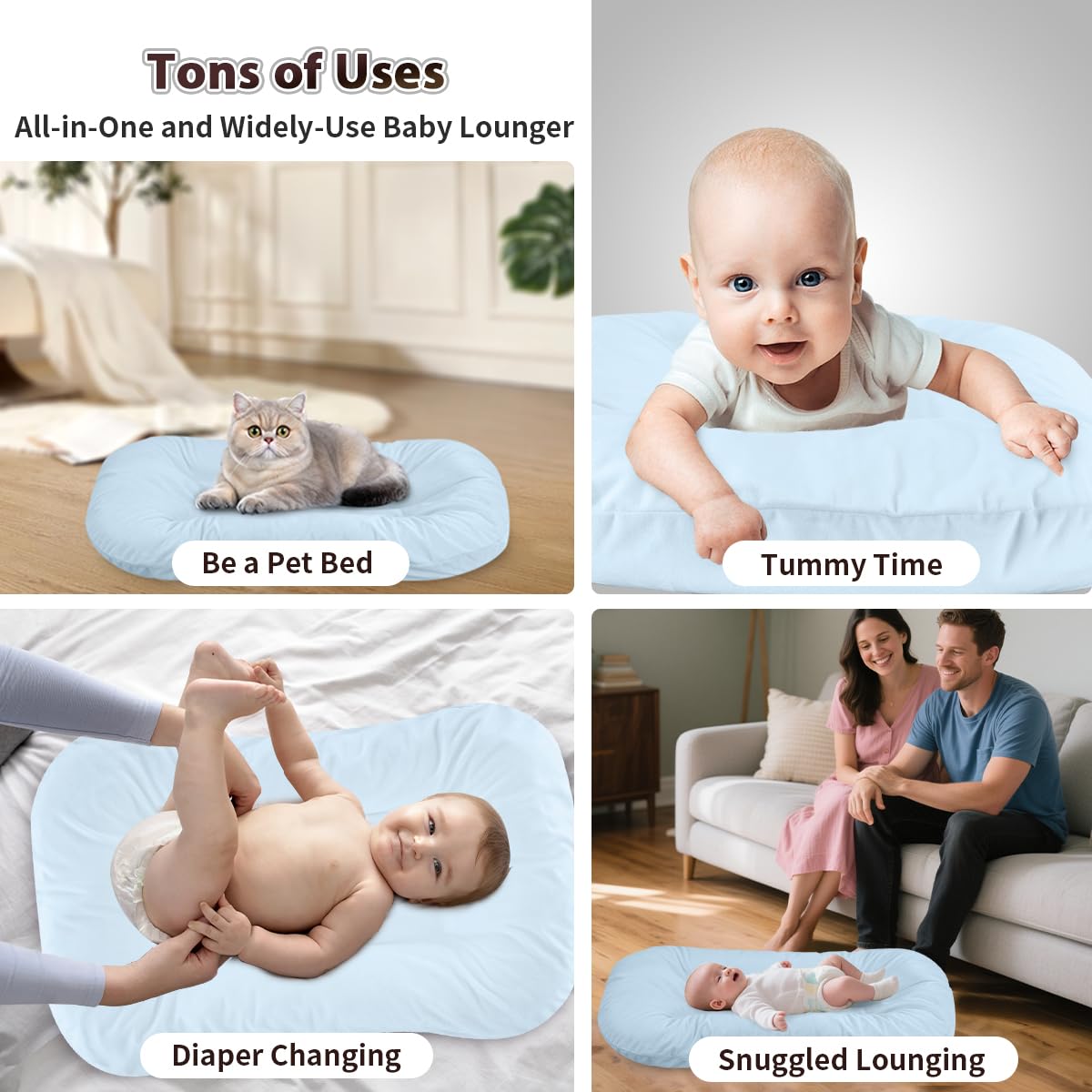 Huggynest blue-travel-ready photo shows portable nest for grandparents' visits and trips