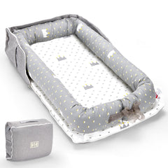 Huggynest baby lounger Crown Ash front view highlighting breathable cotton for cozy newborn comfort