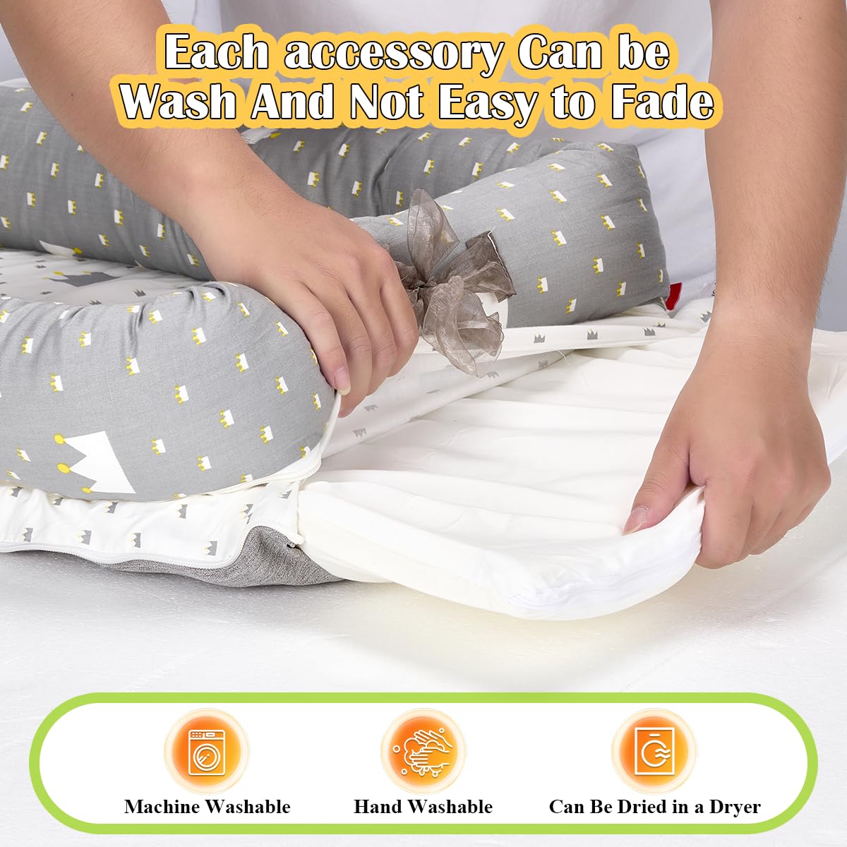 Huggynest crown ash soft materials emphasizing premium cotton and plush filling for gentle support