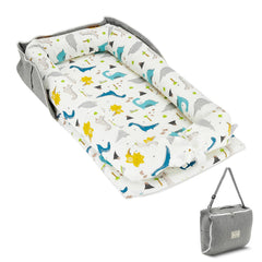 Huggynest baby lounger foldable-backpack-strap enables hands-free travel.