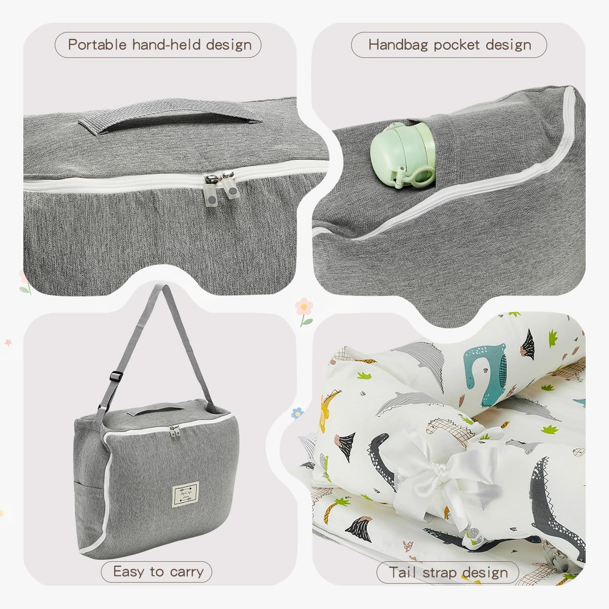 Huggynest baby lounger machine-washable-cover for easy cleanup.