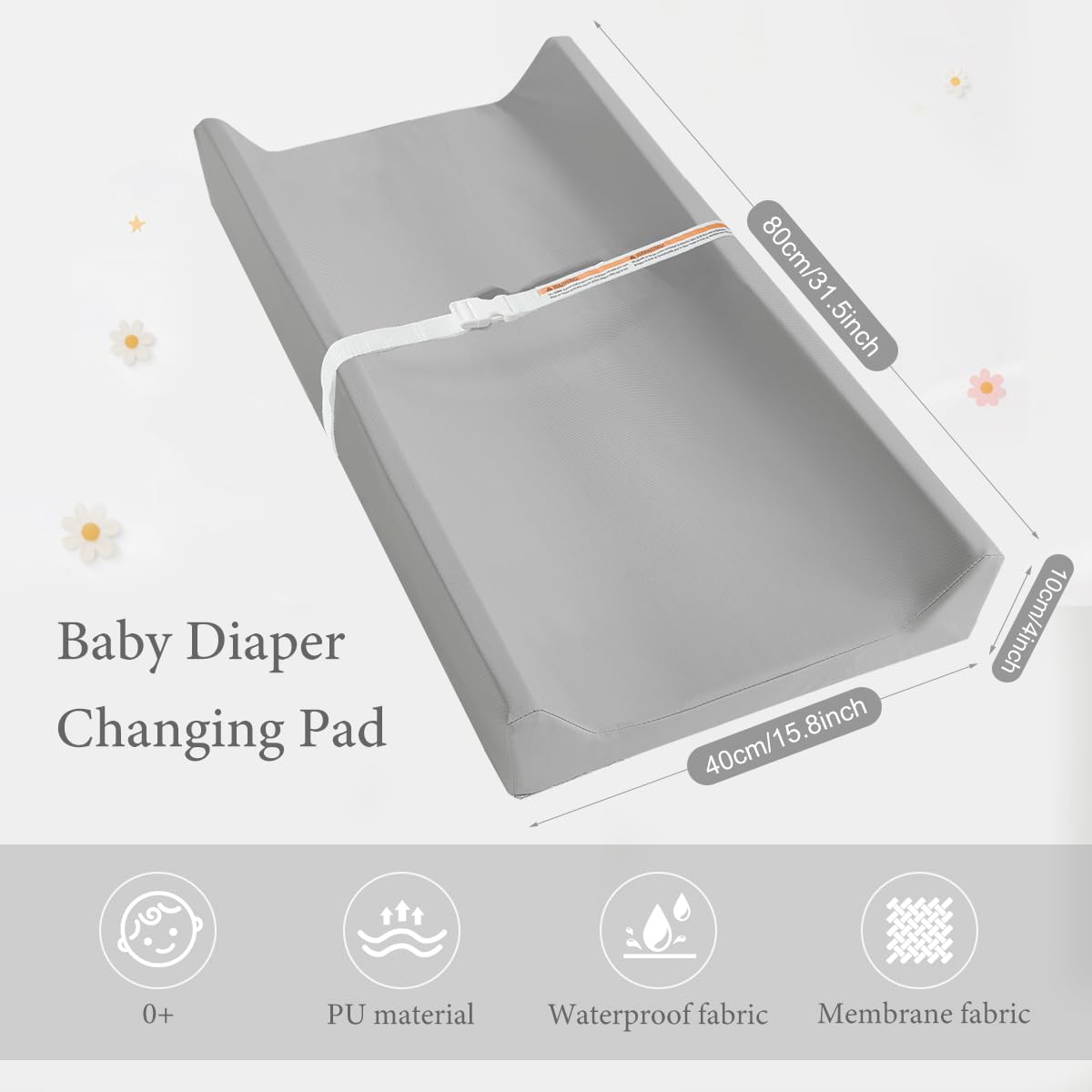 Huggynest changing pad non-slip bottom keeps the mat securely in place during messy changes.