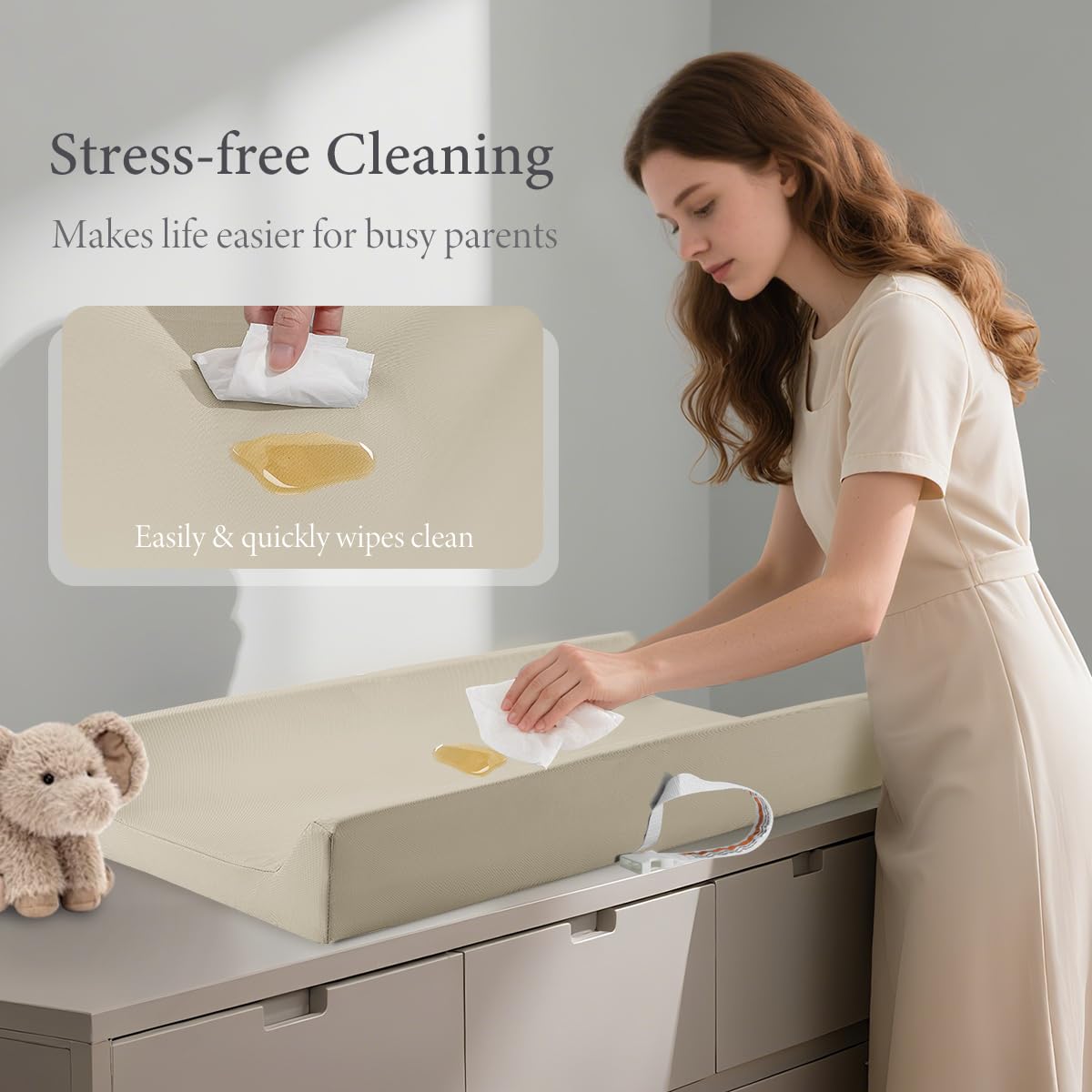 Huggynest changing pad with quick-release safety belt for secure diaper changes