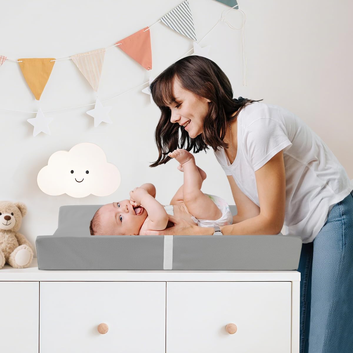 Huggynest changing pad universal-fit-31x16 fit on dressers, cribs, and changing tables.