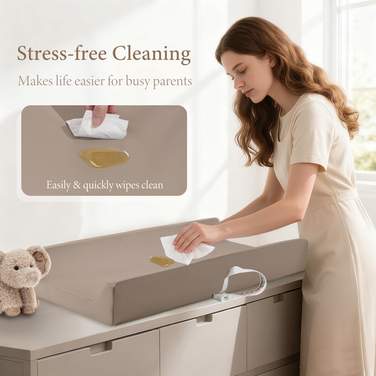 Huggynest non-slip bottom keeps pad secure during diaper changes