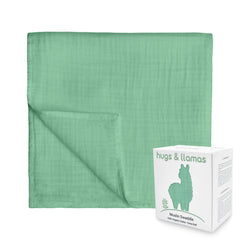 Hugs & Llamas mint swaddle close-up—ultra-soft organic cotton for sensitive skin.