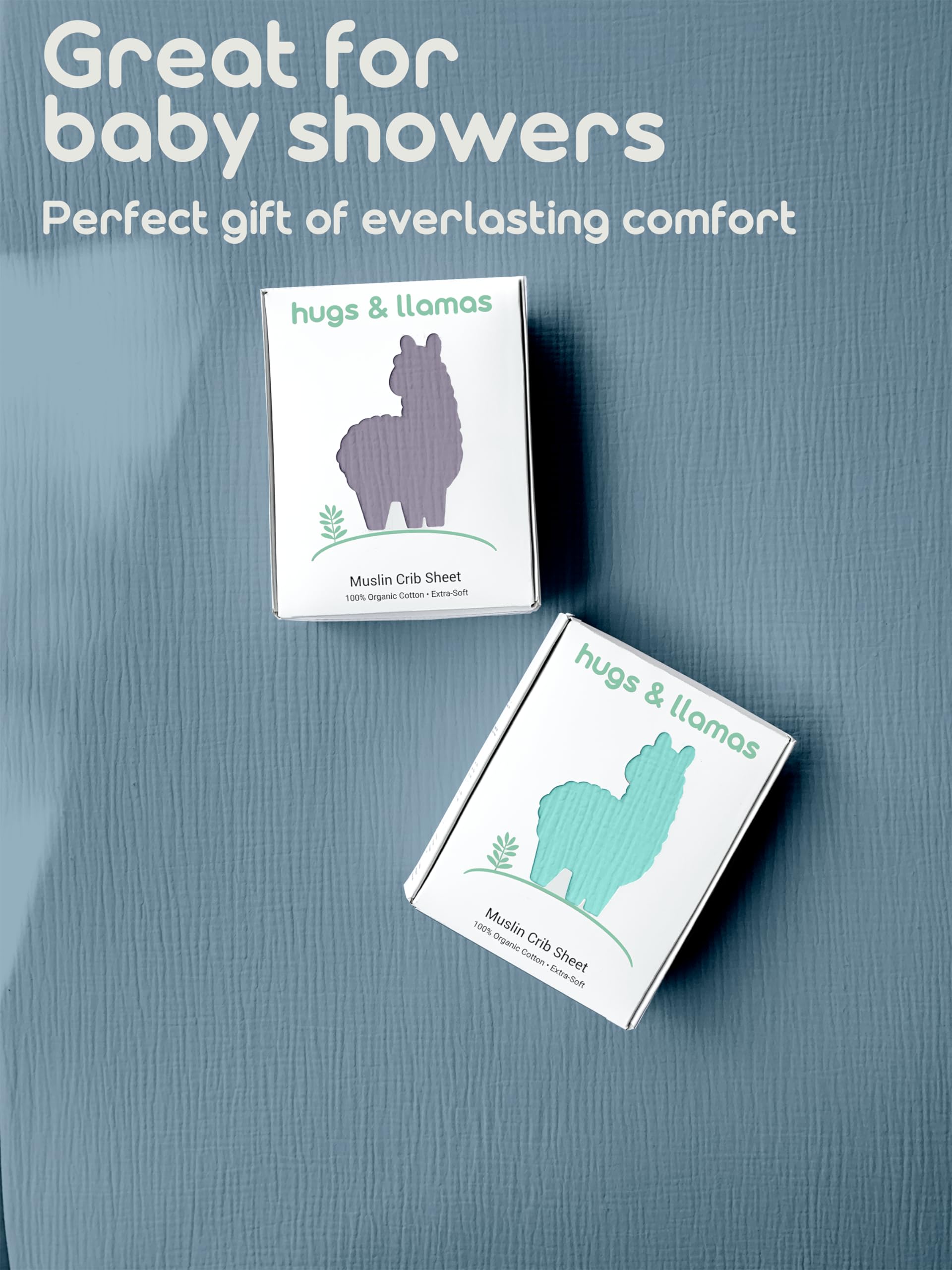 Hugs & Llamas organic muslin crib sheet easy-change corner for quick swaps.