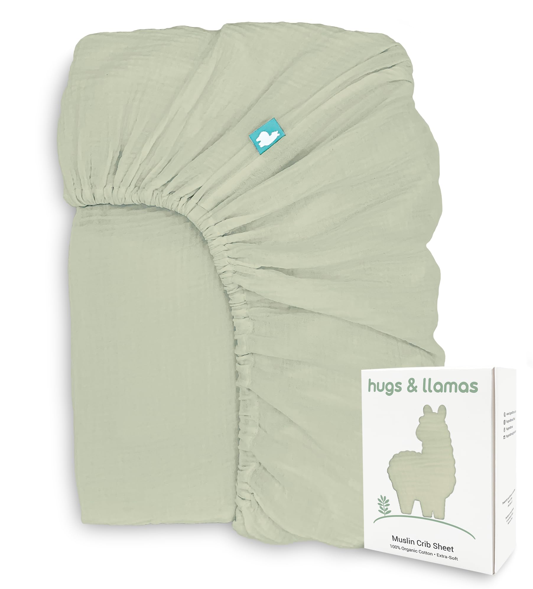 Hugs and Llamas organic muslin crib sheet fabric close-up showing soft texture.