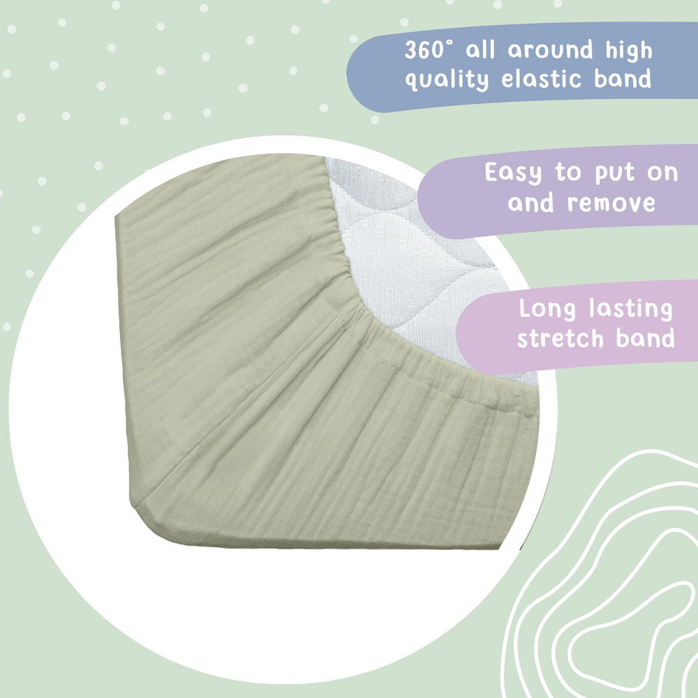 Hugs and Llamas neutral olive color crib sheet in nursery.