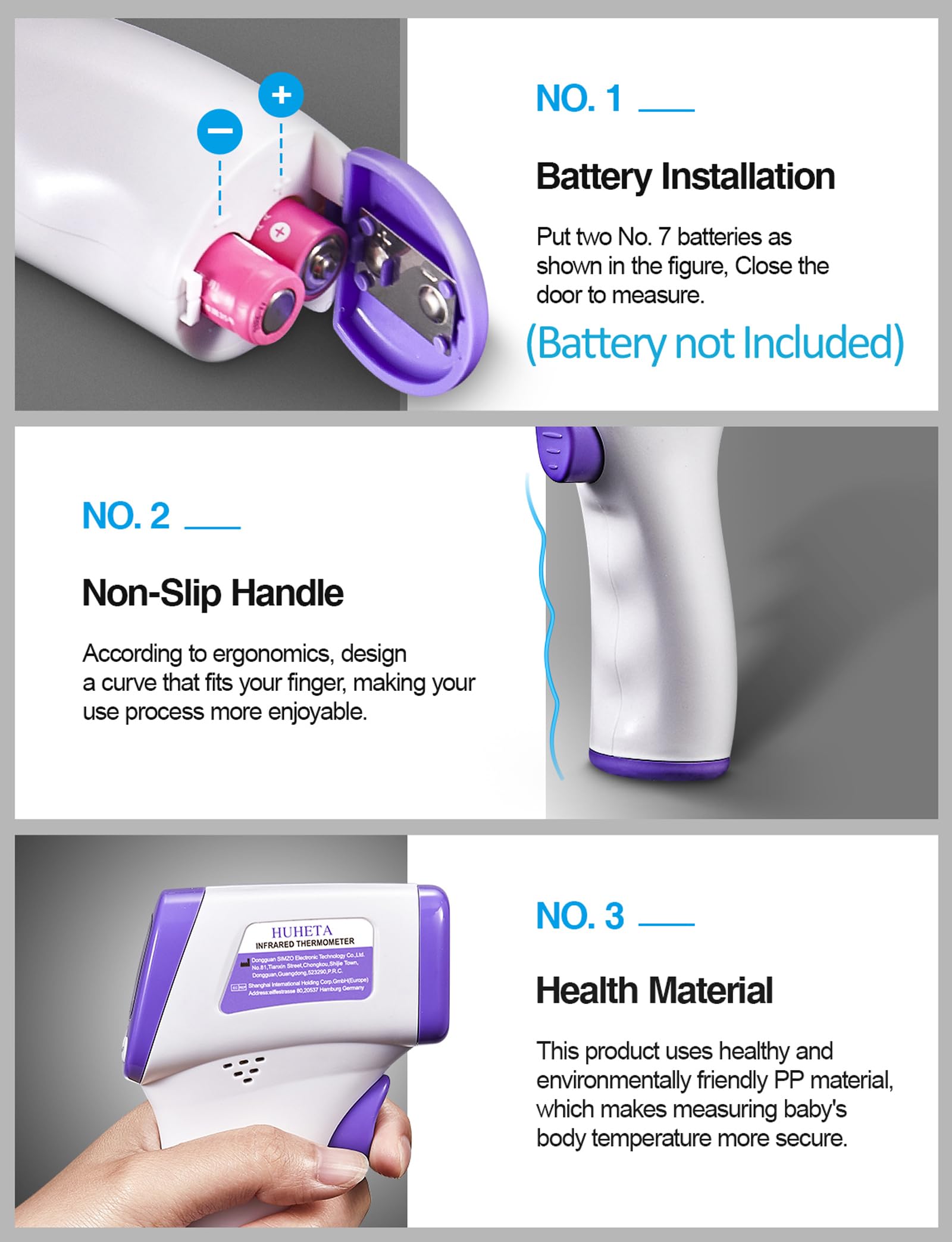 HUHETA infrared thermometer backlit display with color-coded temperature alerts