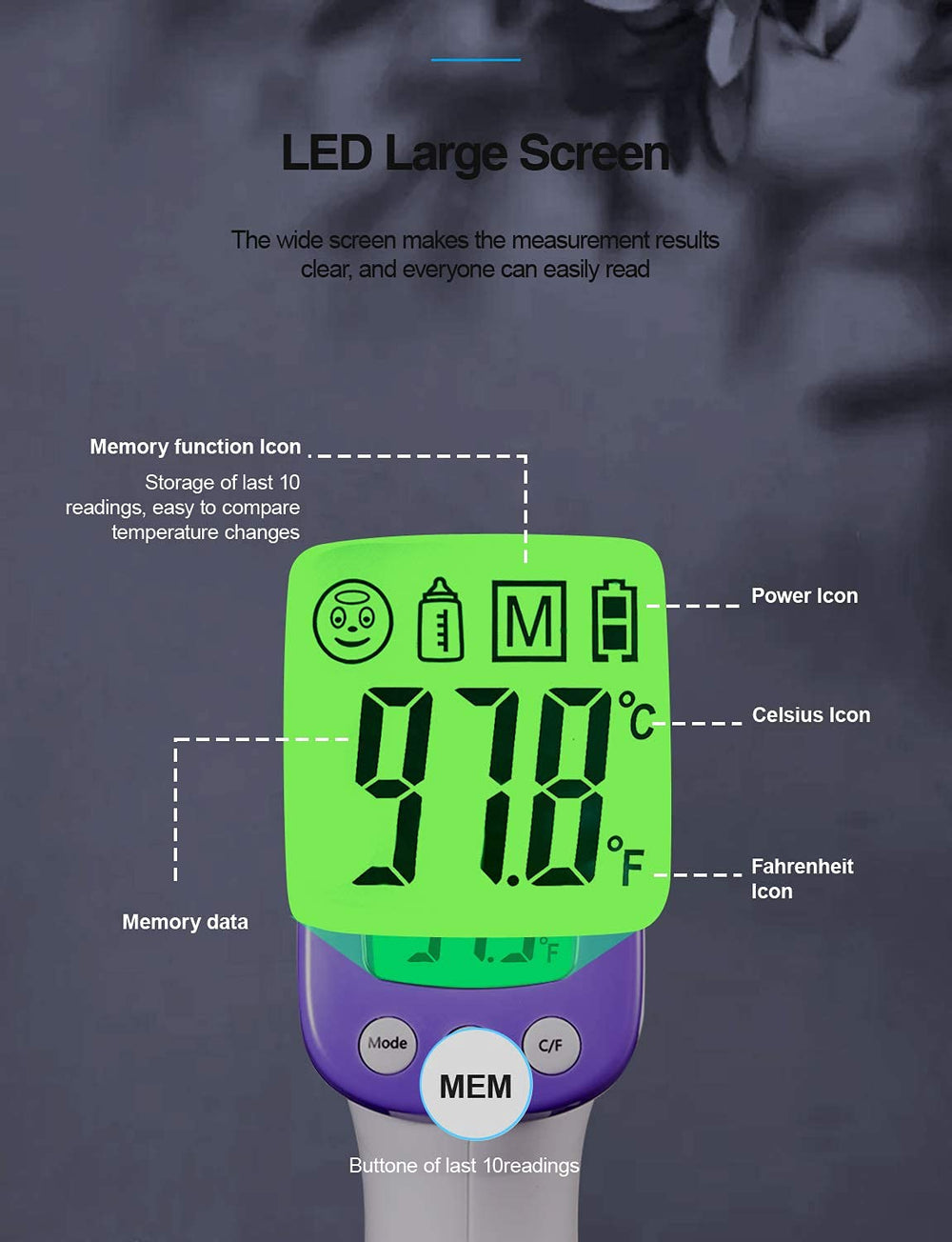 HUHETA infrared thermometer human-body-mode supports adults and elders