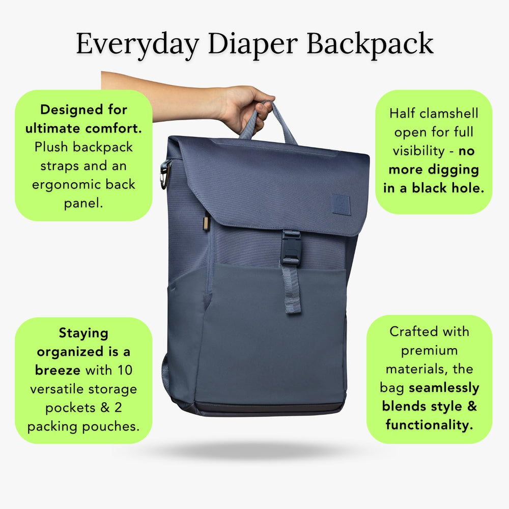 Huhu changing pad included for convenient on-the-go diaper changes.