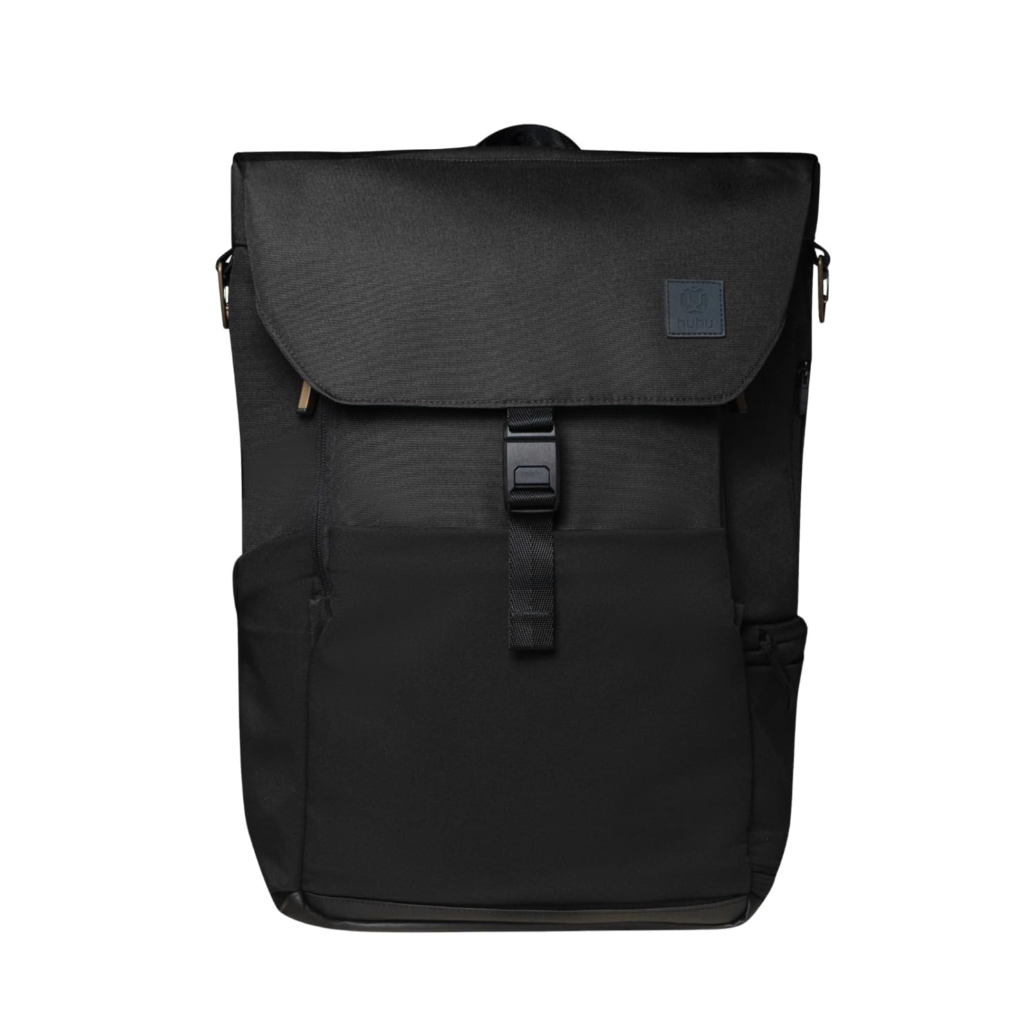 Huhu diaper bag backpack Midnight Black front view with water-resistant fabric for travel