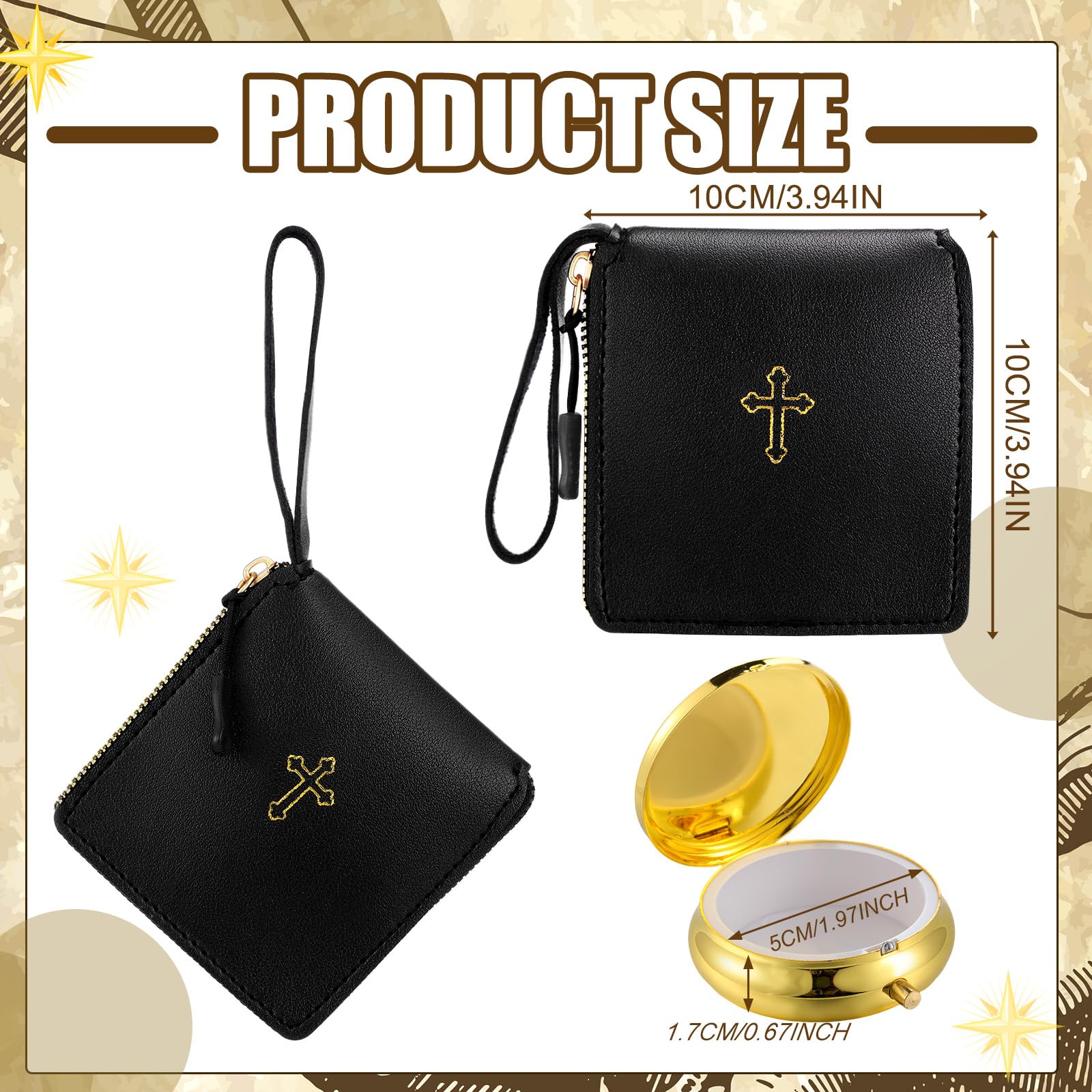Huhumy communion bag in black PU leather stores beads securely.