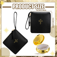 Huhumy communion bag in black PU leather stores beads securely.