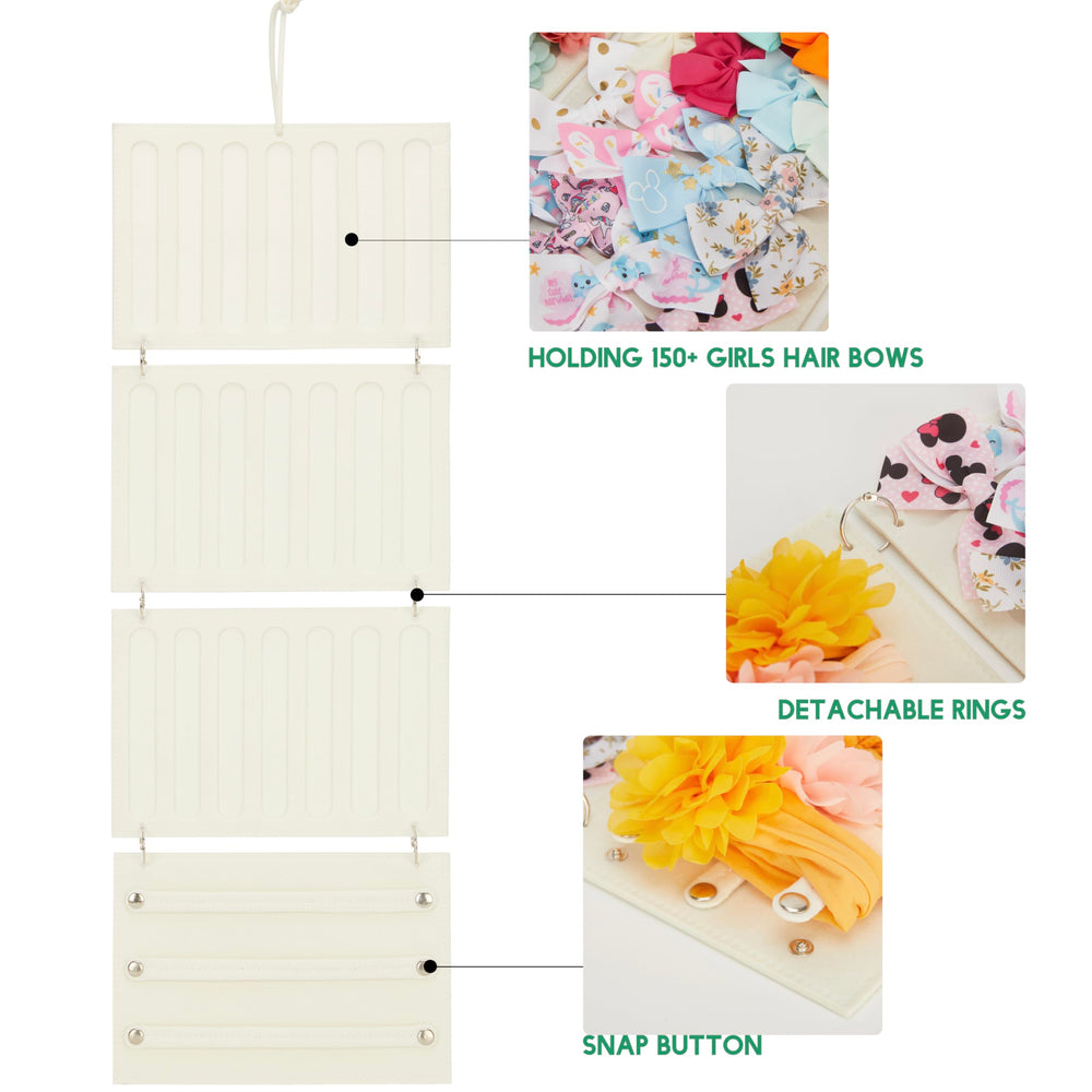 HUHYNN baby girls accessories storage on 4-panel display in nursery