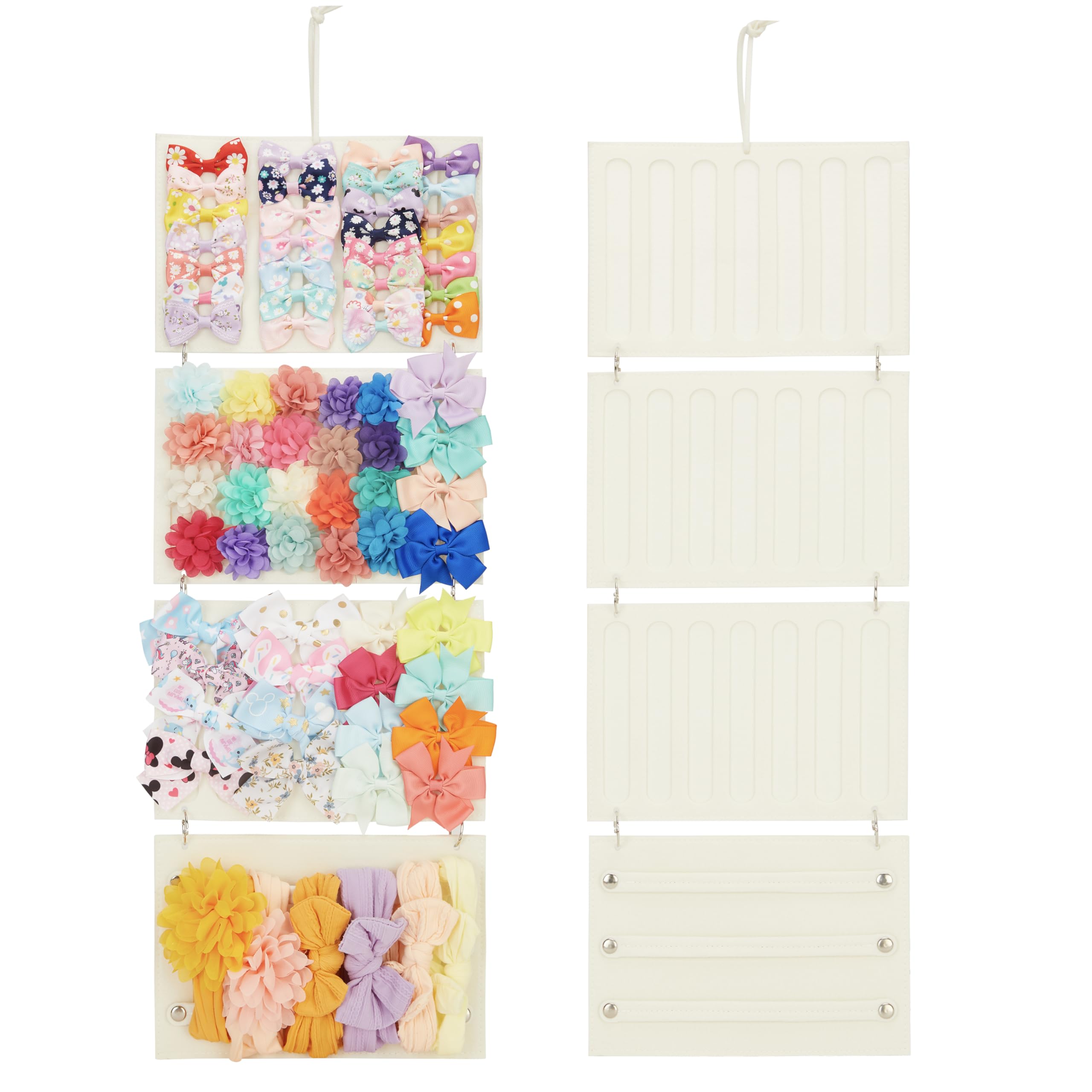 HUHYNN bow organizer beige 4-panel holds 150+ bows for tidy nursery storage