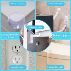 HUIESON 40-pack adjustable safety latches keep cabinets secured while preserving easy reach.