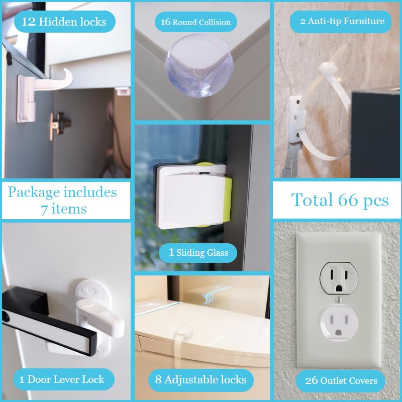HUIESON 66‑Pack adjustable latches secure cupboards and drawers for quick access control.
