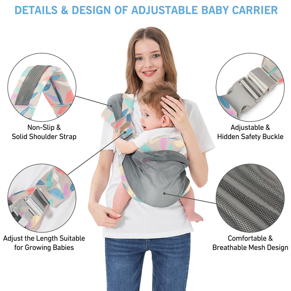 Huifen adjustable-one-shoulder-baby-carrier side-wearing demonstrates weight-sharing straps