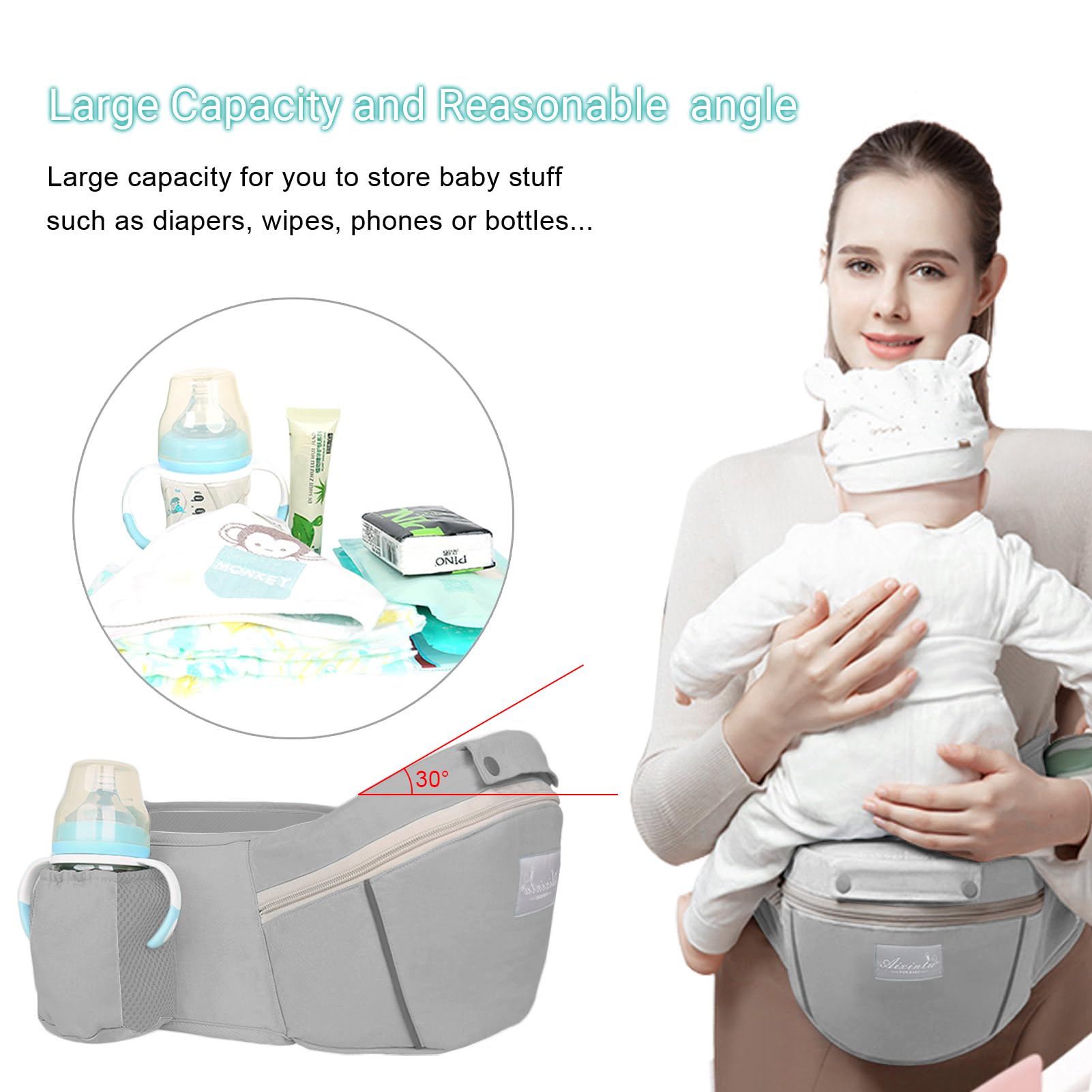 Huifen baby carrier pocket storage grey highlights built-in diaper and essentials pockets