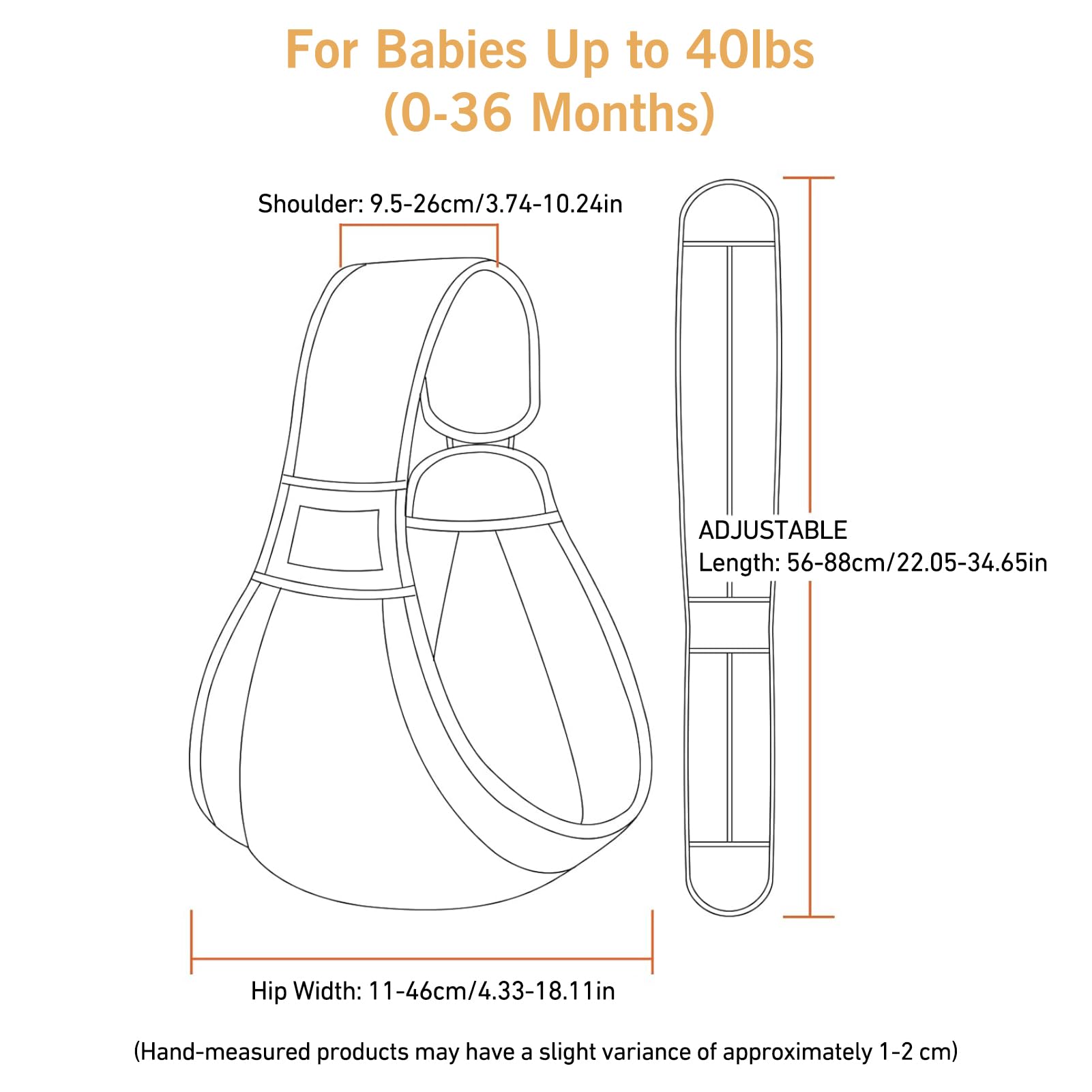 Huifen baby sling carrier ergonomic shoulder and lumbar support for balanced weight