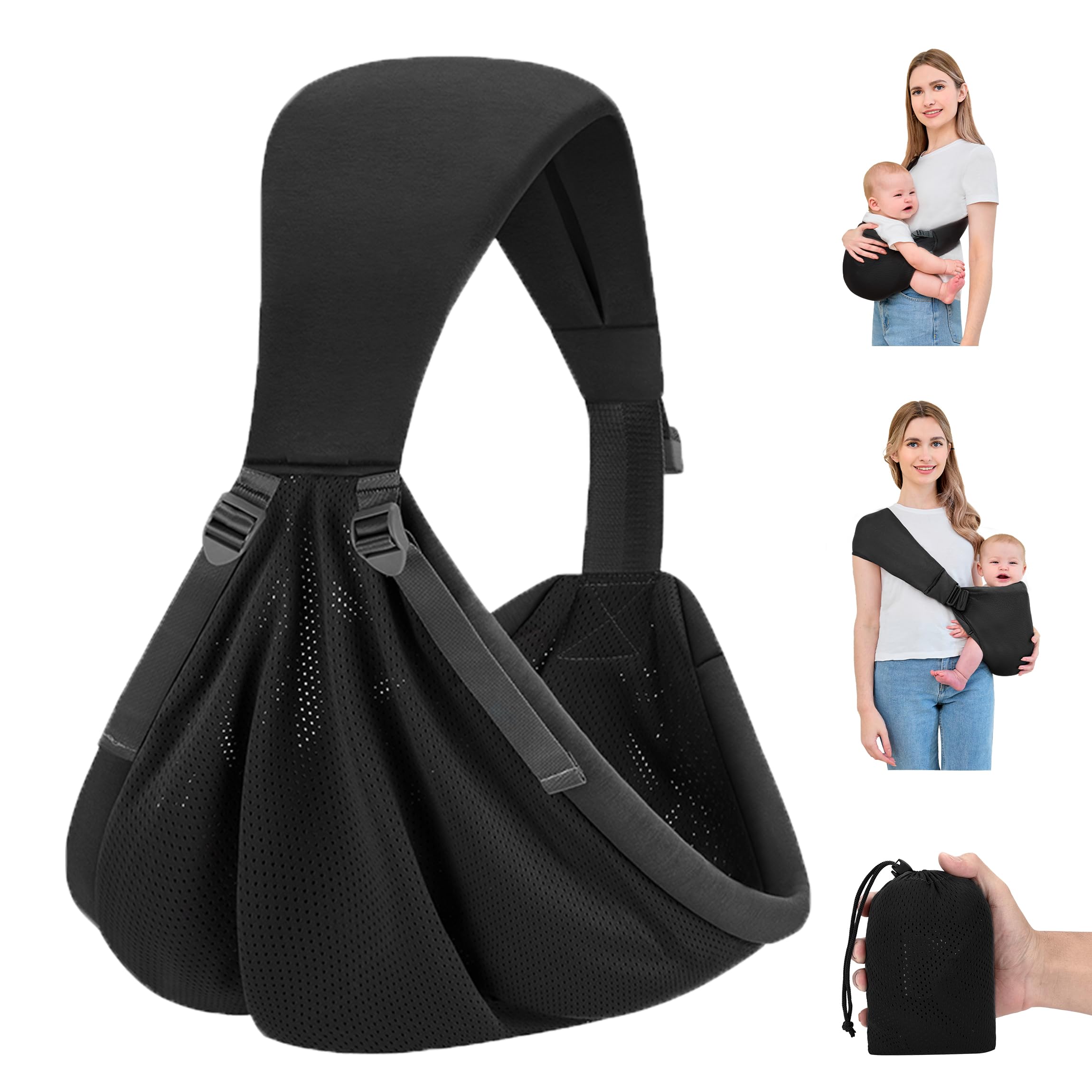 Huifen baby sling carrier folded compact shows palm-size portability for on-the-go parents