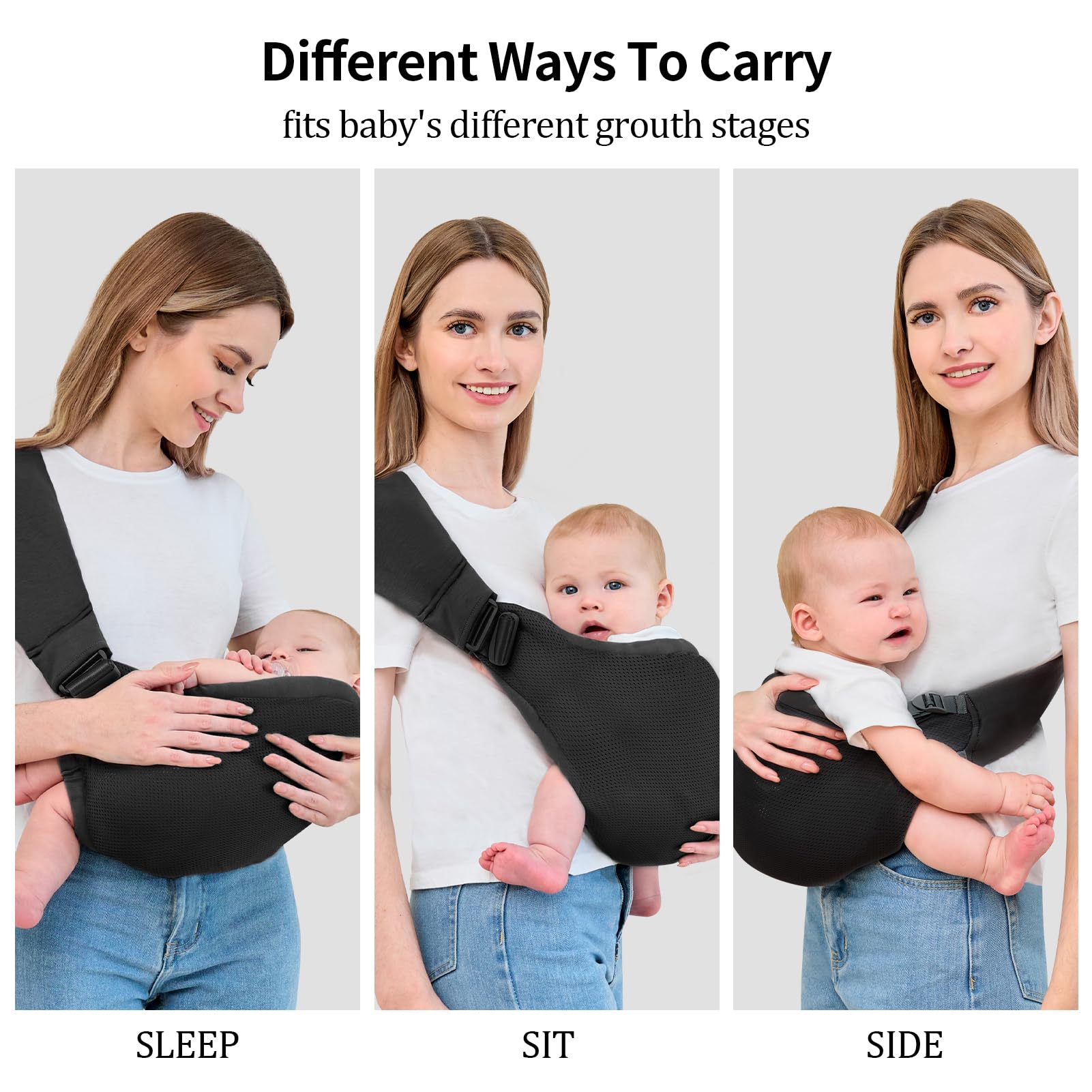 Huifen baby sling carrier newborn-to-toddler position showcases versatility