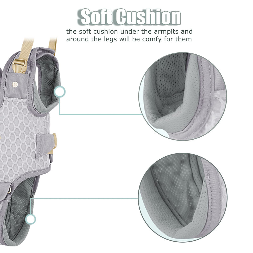Huifen harness with armpit cushions minimizes chafing for tender skin.