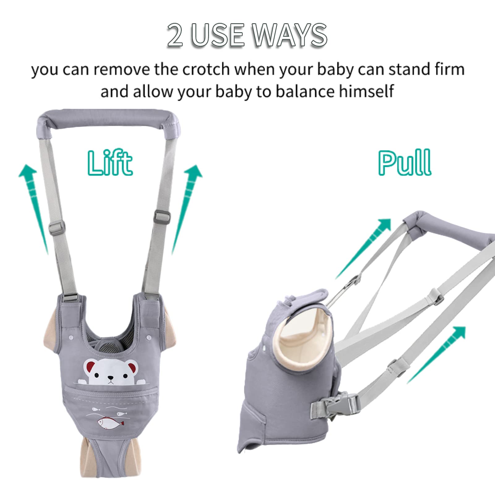 Huifen baby walking harness cushions armpits and legs for comfortable learning sessions