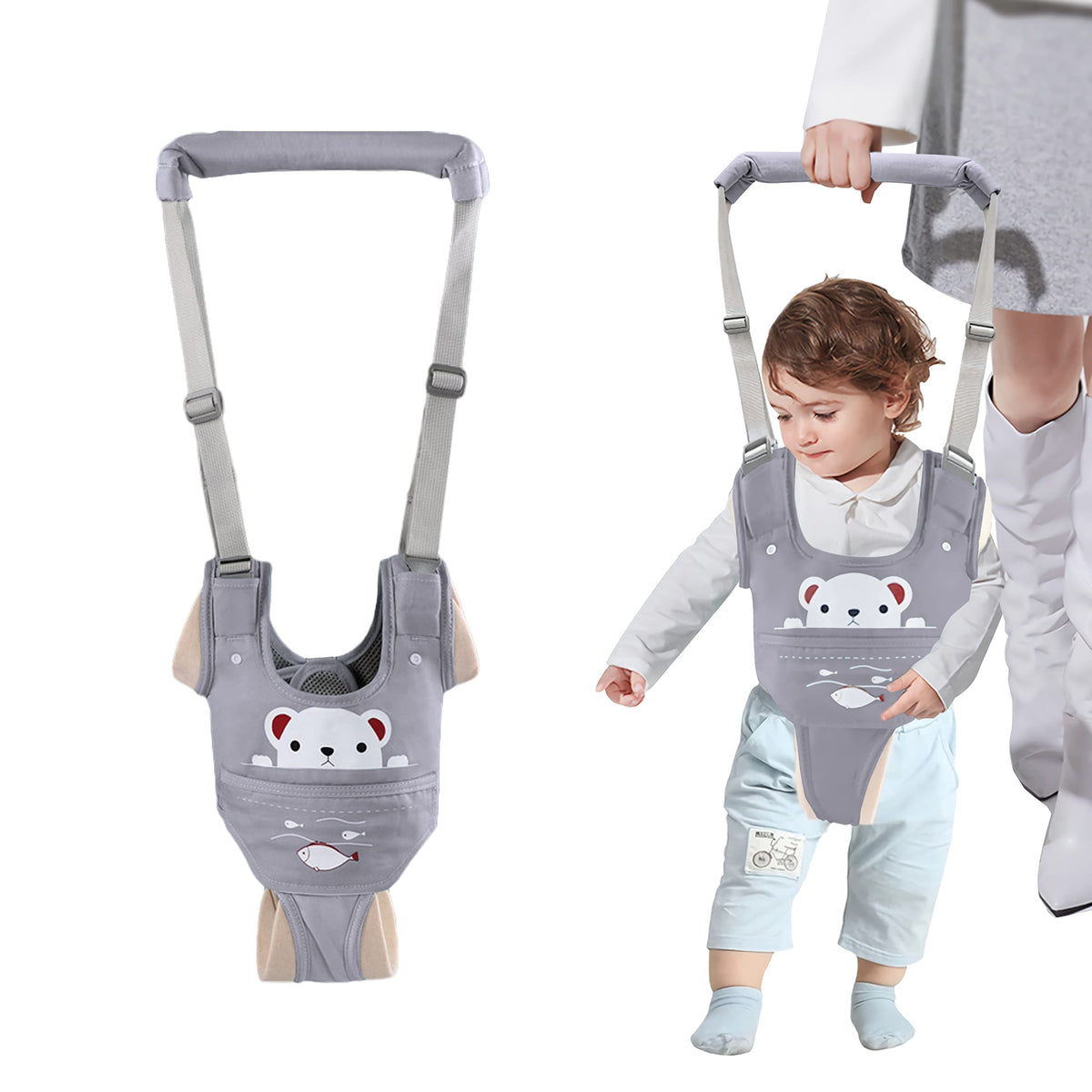 Huifen baby walking harness grey back view showing adjustable fit for toddlers
