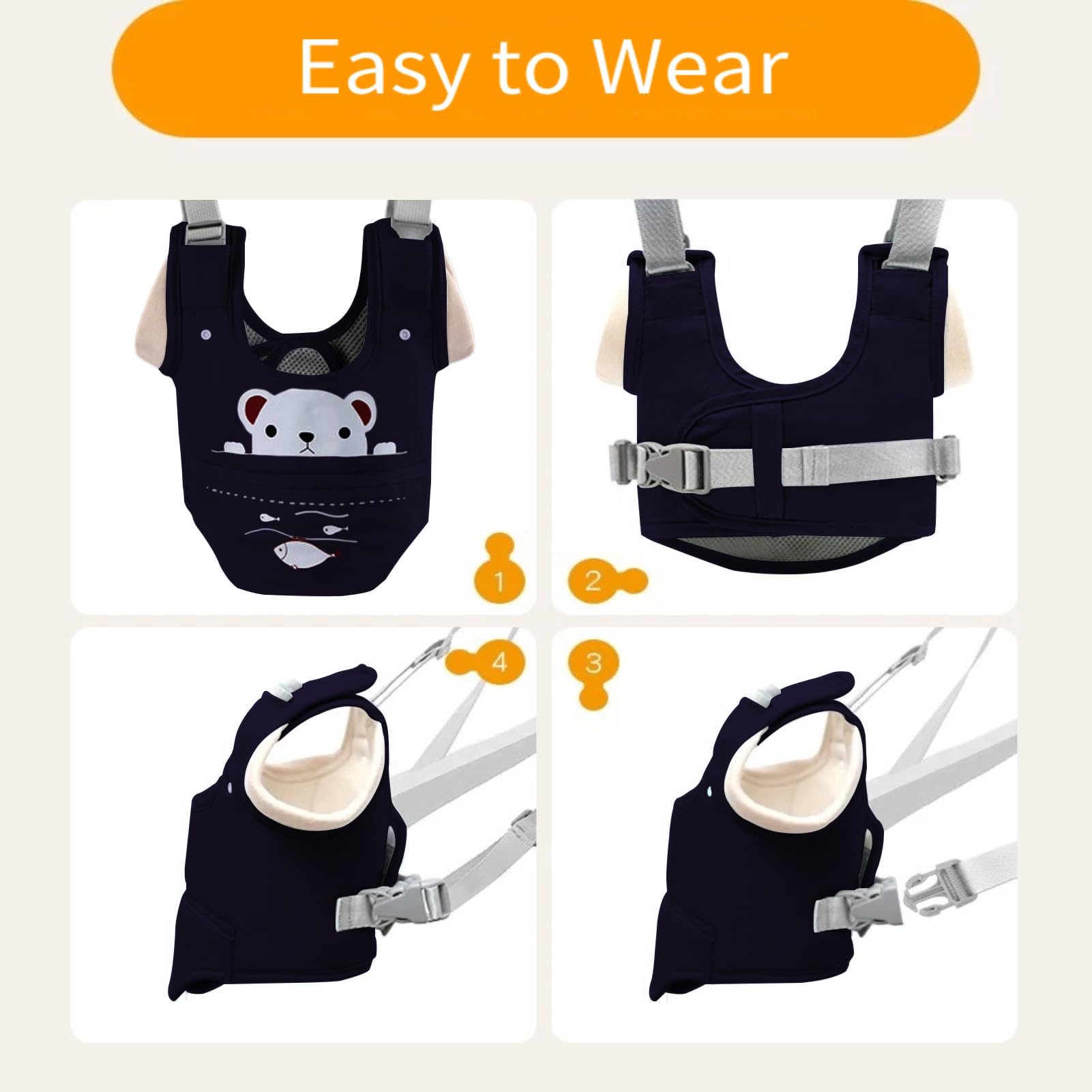 Huifen baby walking harness navy blue lightweight material depiction