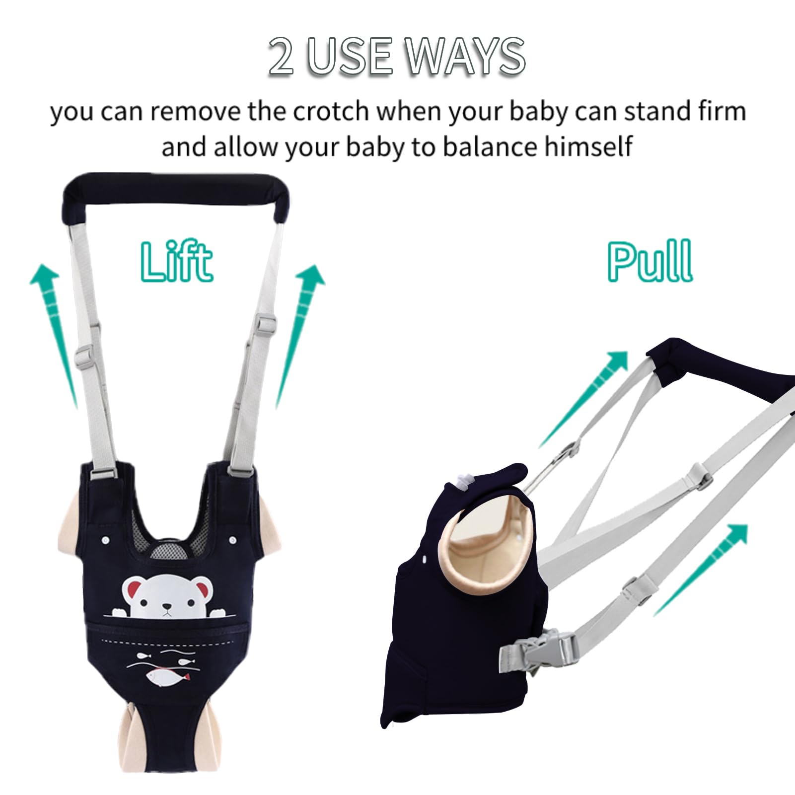 Huifen baby walking harness navy blue soft armpit cushion in use