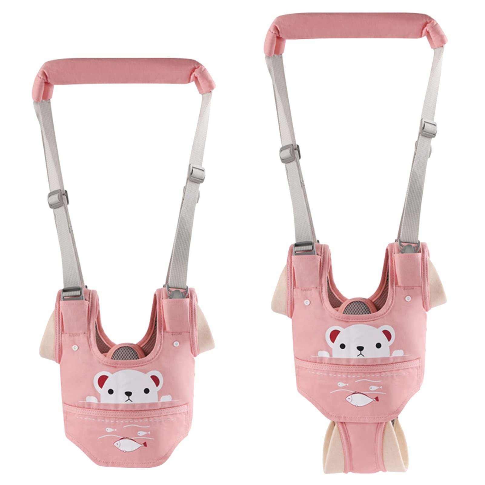 Huifen baby walking harness pink close-up shows breathable mesh material for comfy all-day wear.