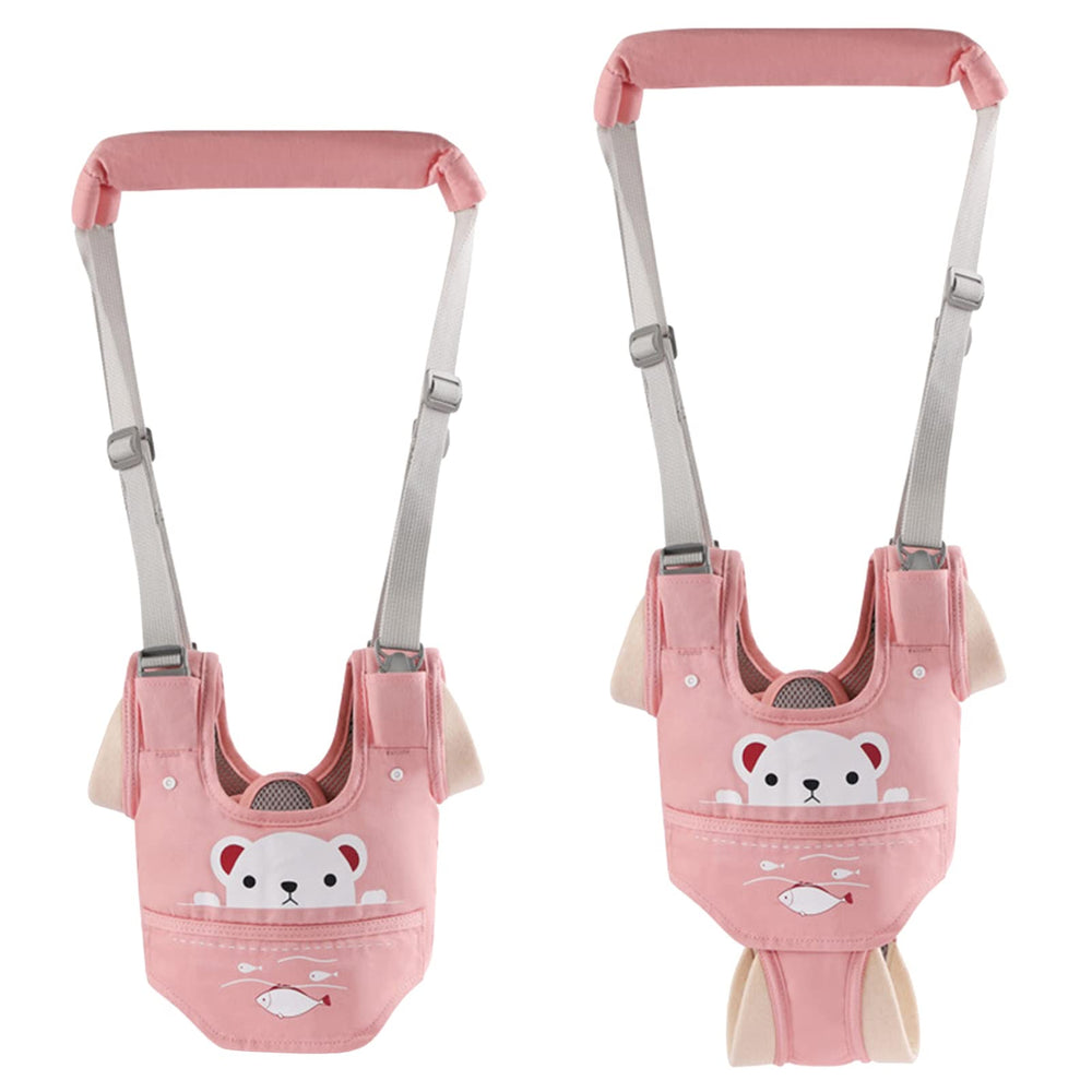 Huifen baby walking harness pink close-up shows breathable mesh material for comfy all-day wear.