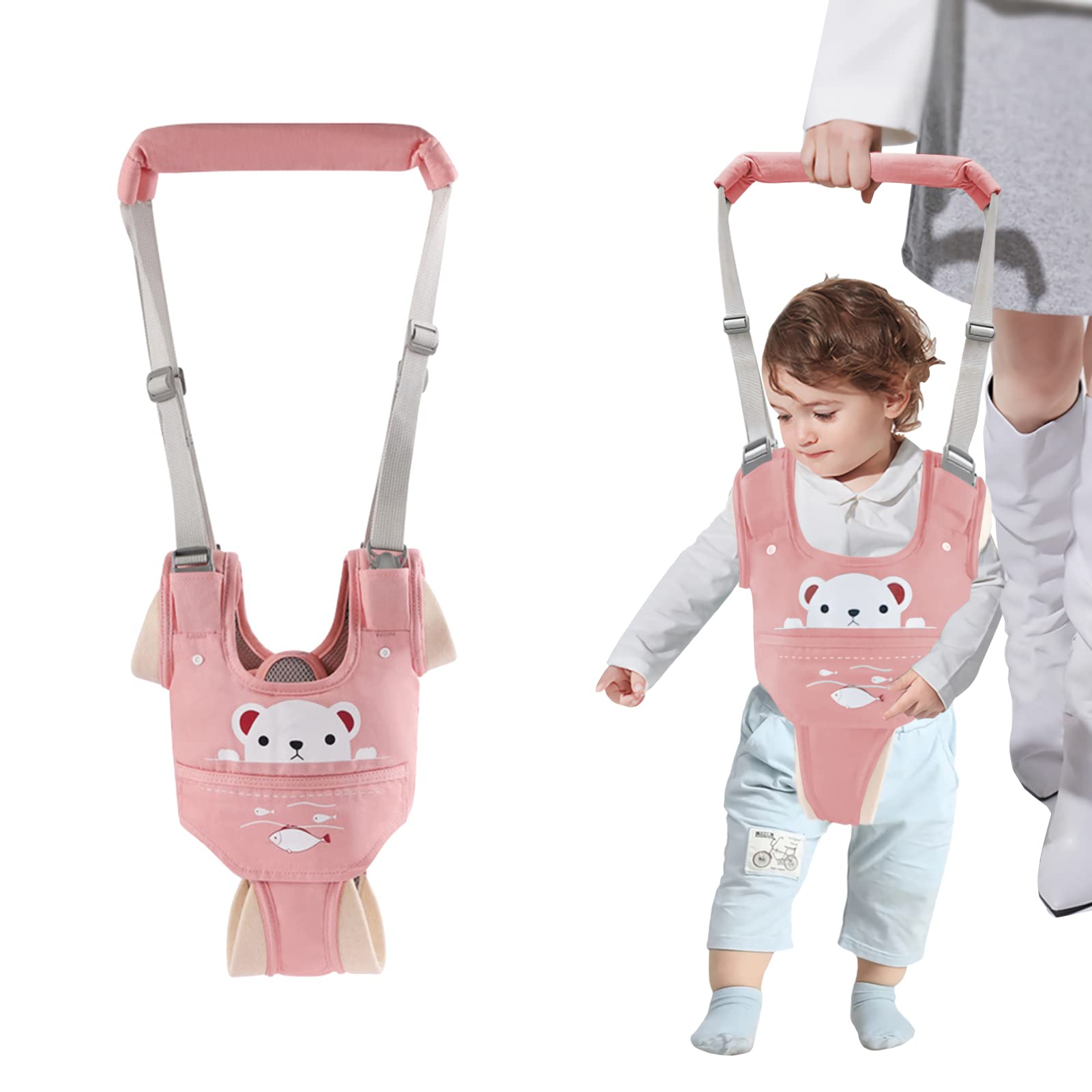 Huifen baby walking harness pink flatlay highlights lightweight design for easy daily use.